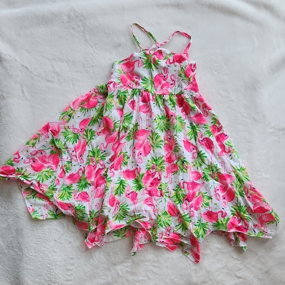 Tommy Bahama Pink and Green Flamingo Sundress, Sz 7 - Picture 1 of 8